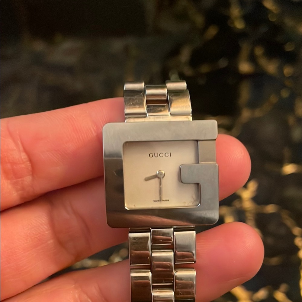 Gucci Metallic Silver Square Face Watch